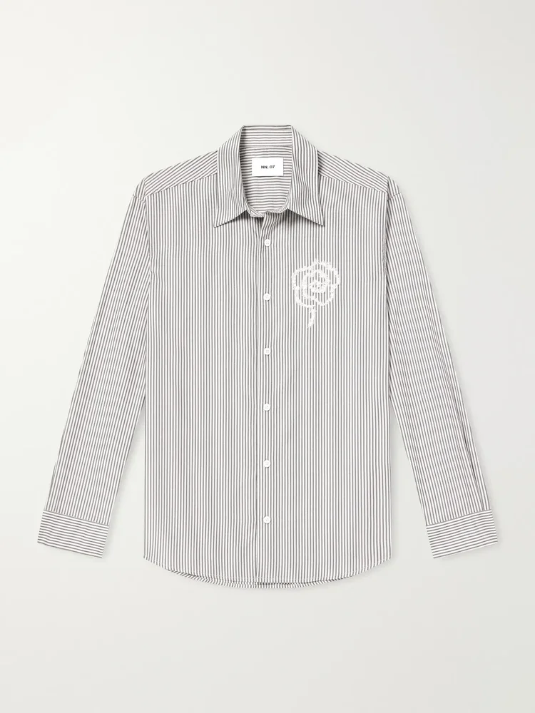 Quinsy App 5322 Embroidered Striped Supima Cotton-Poplin Shirt