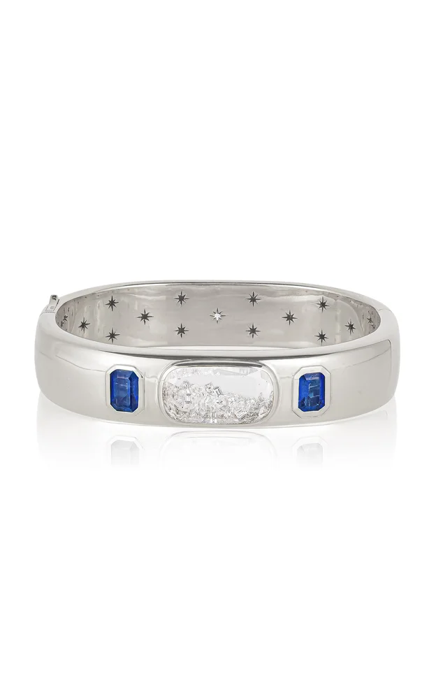 18k White Gold Brado Bangle Bracelet Blue