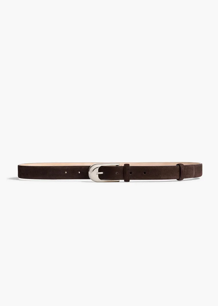 Dome Belt in Dark Brown Suede with Silver