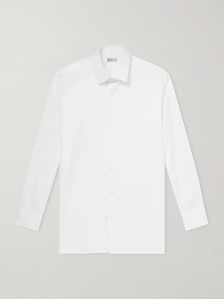 Classic-Collar Cotton-Herringbone Shirt