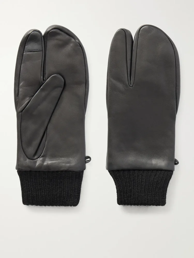 Sakura Tabi wool-trimmed leather gloves