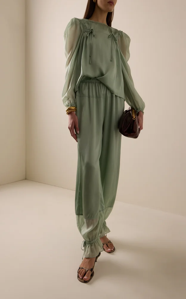 Camile Chiffon-Trimmed Satin Pants