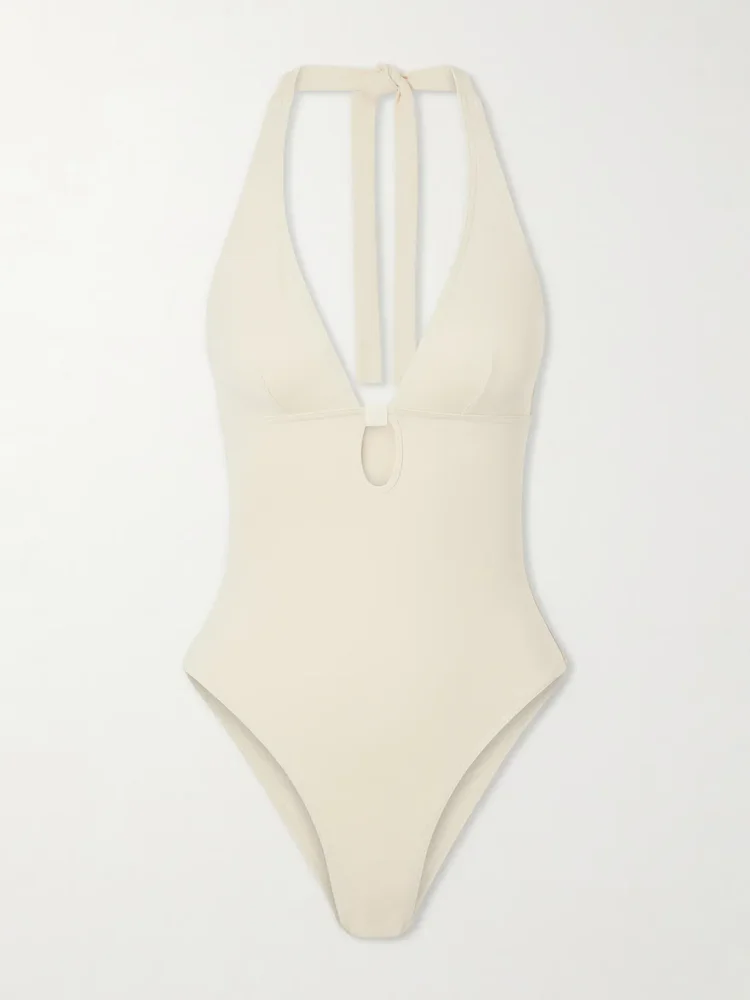 Harmony embellished cut-out stretch-jersey swimsuit