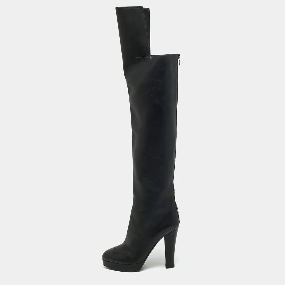 CC Size 39.5 Black Leather Knee Length Boots