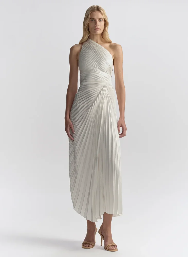 Lara Satin Pleated Midi Dress