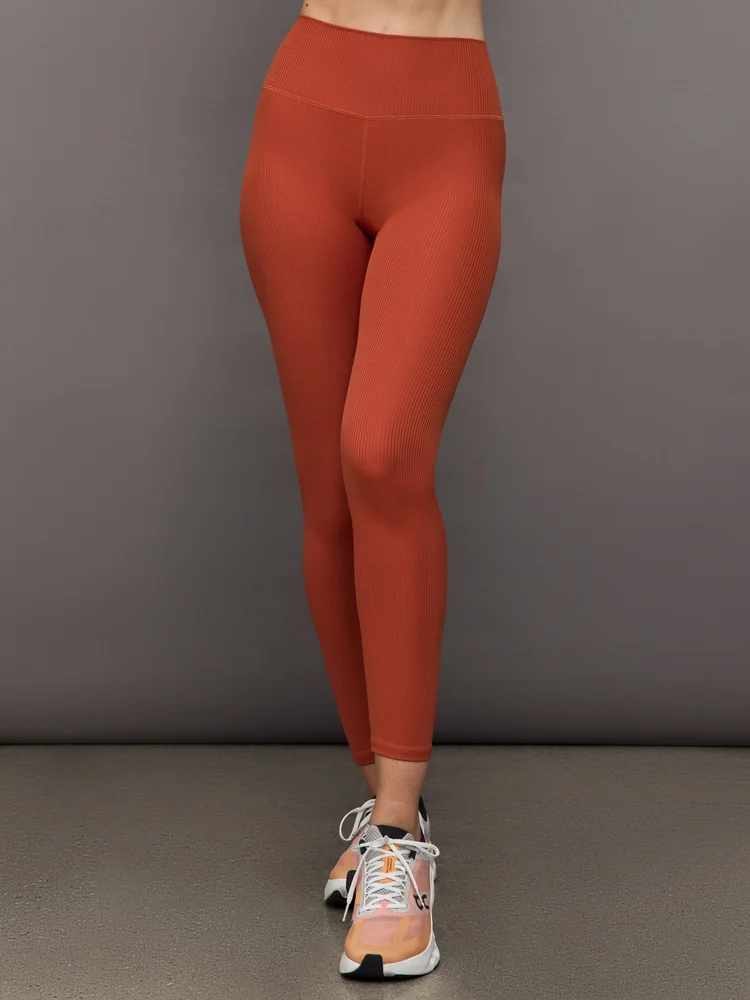 High Rise Legging in Ribbed Melt, Terracotta