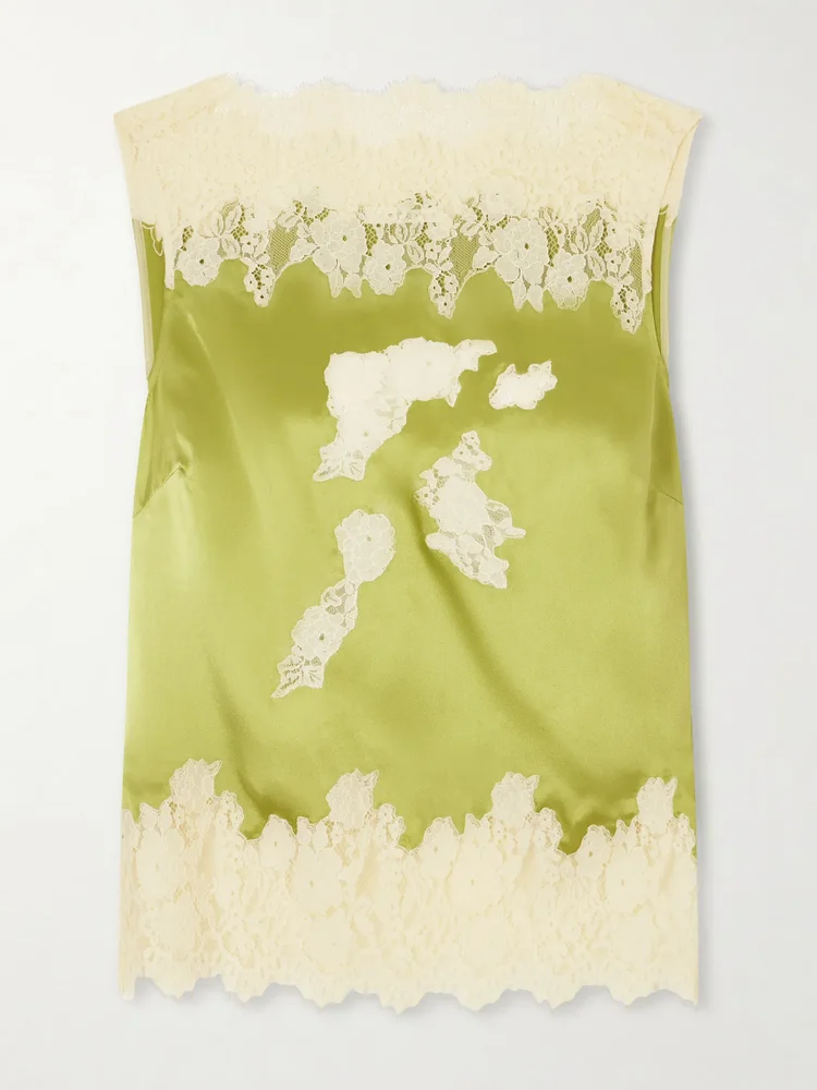 Viviane lace-trimmed silk-satin top