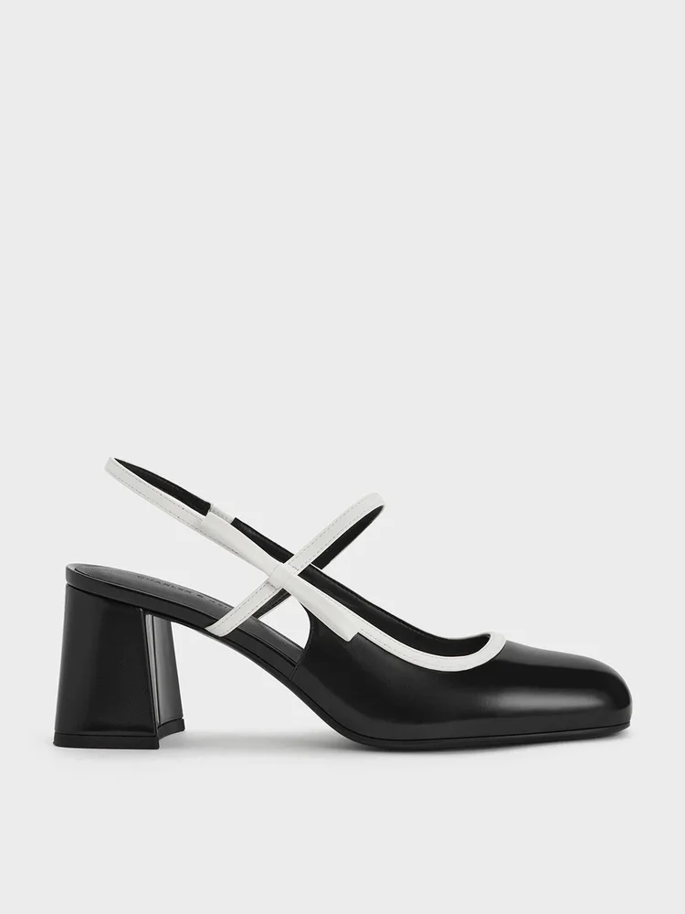 Two-Tone Bow Slingback Mary Jane Pumps