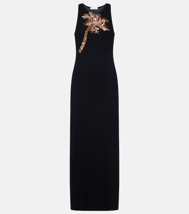 Embellished cotton-blend maxi dress