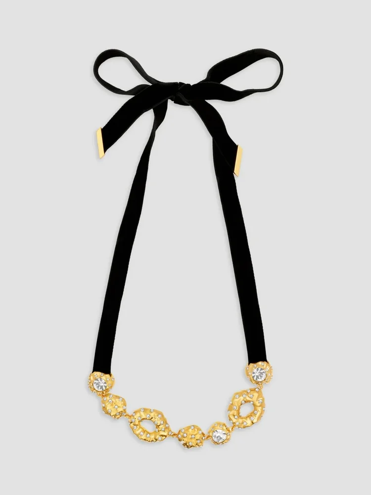 Goldtone, Glass Crystal & Velvet Necklace