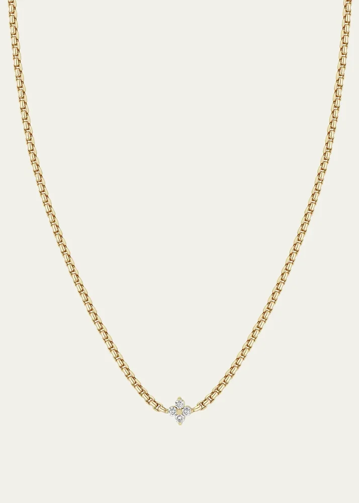 14K Diamond Quad 1 Station Necklace, 2mm