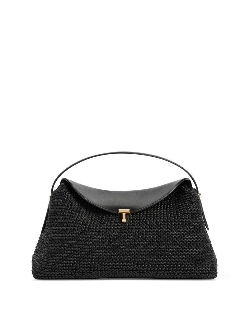 T-Lock Top Handle Woven Leather Handbag