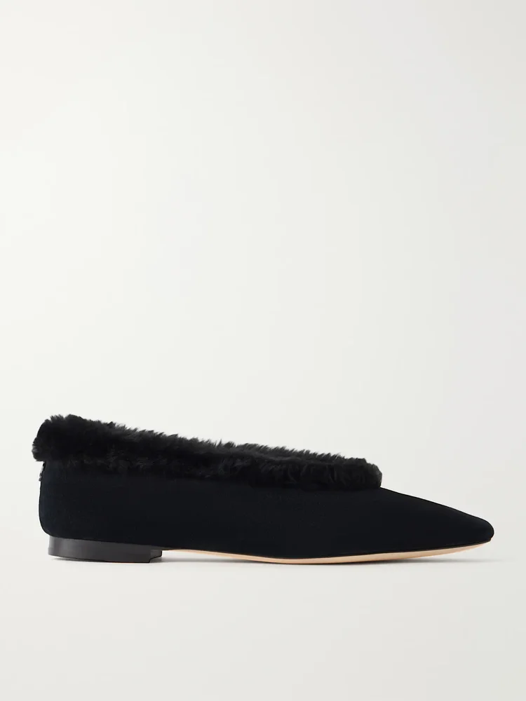 Margot shearling-trimmed suede ballet flats