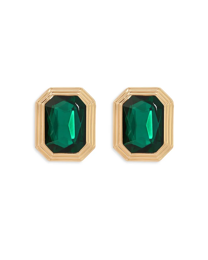Color Stone Stud Earrings in 18K Gold Plated
