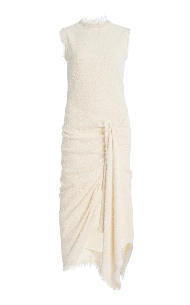 Draped Bouclé Midi Dress