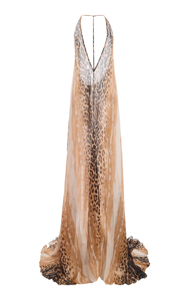 Plunging Neckline Silk-Blend Maxi Dress