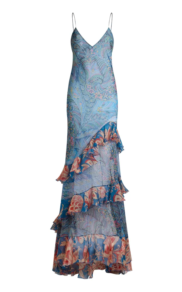Ruffled Silk Maxi Dress