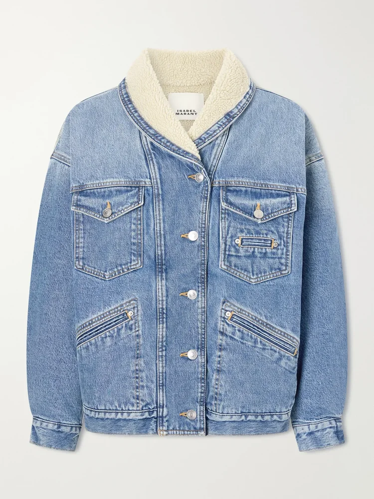 Pimia plush-trimmed denim jacket
