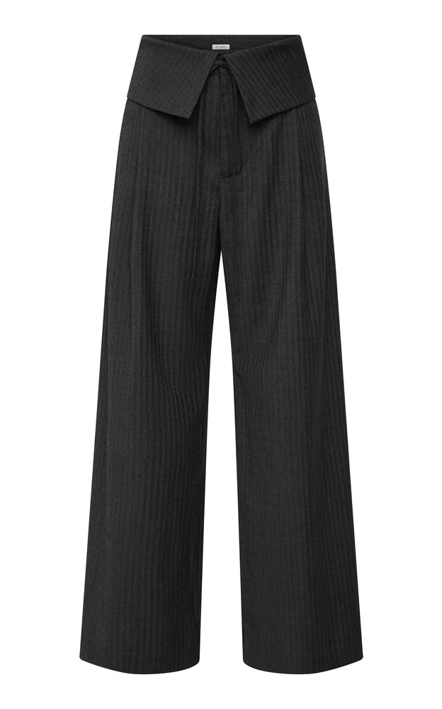 Wool-Blend Folded Waist Pleat Pants
