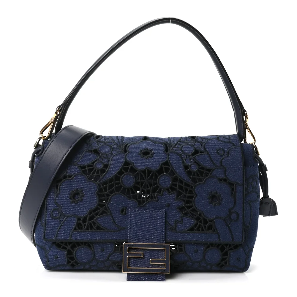 Pre-Owned Denim Floral À Jour Medium Mamma Baguette Dark Blue