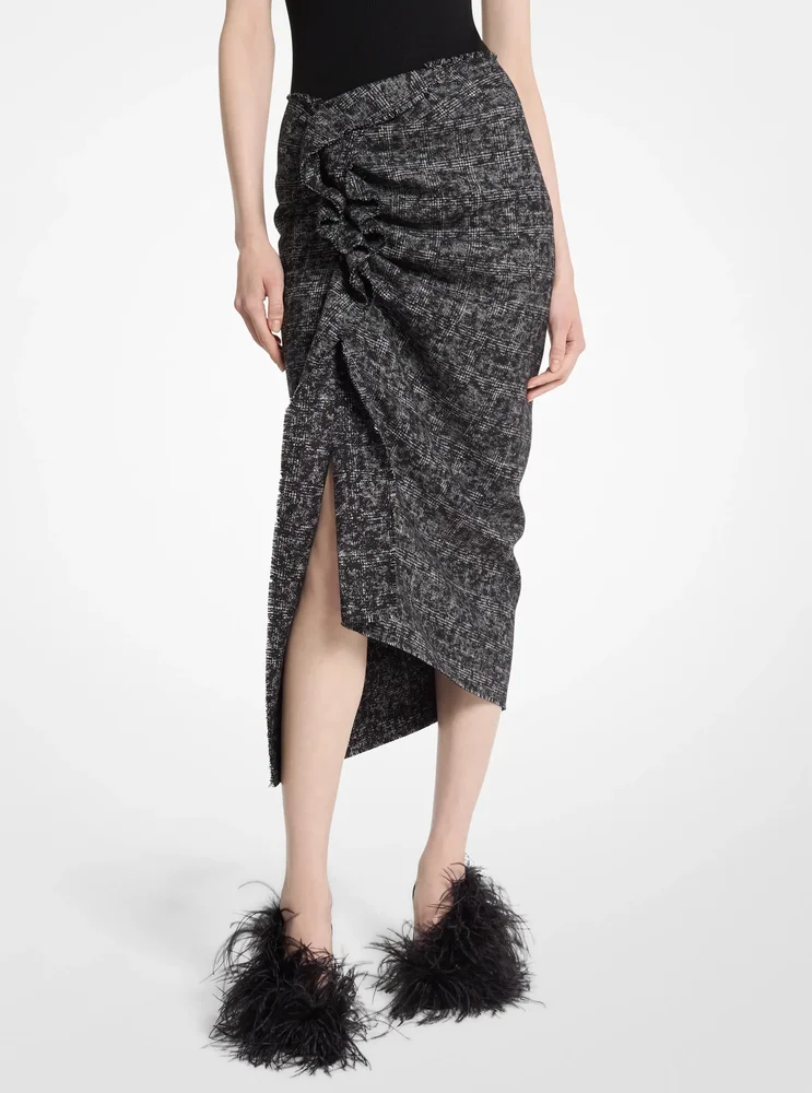 Smudged Glen Plaid Wool Pareo Skirt