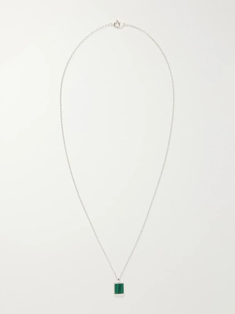 Rectangle Sterling Silver Malachite Necklace