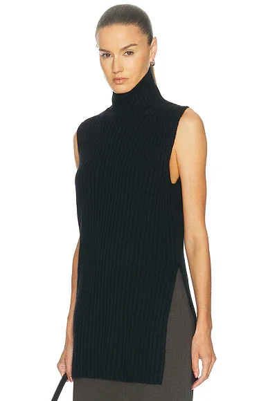 Becca High Neck Sweater Vest With Side Slits