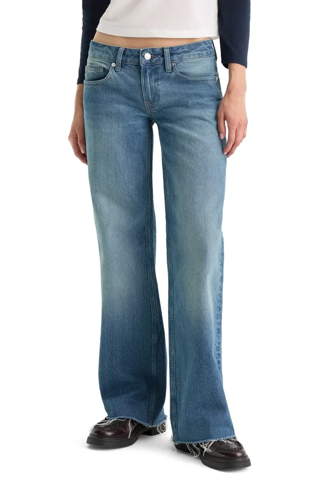 Vintage Low Loose Raw Hem Wide Leg Jeans
