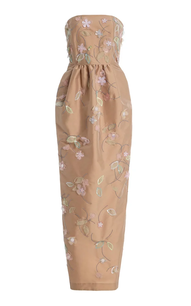 Lena Embroidered Taffeta Maxi Dress