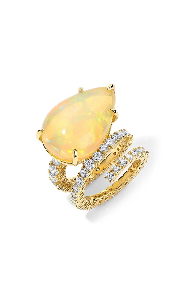 Opal and Diamond Spiral Ring
