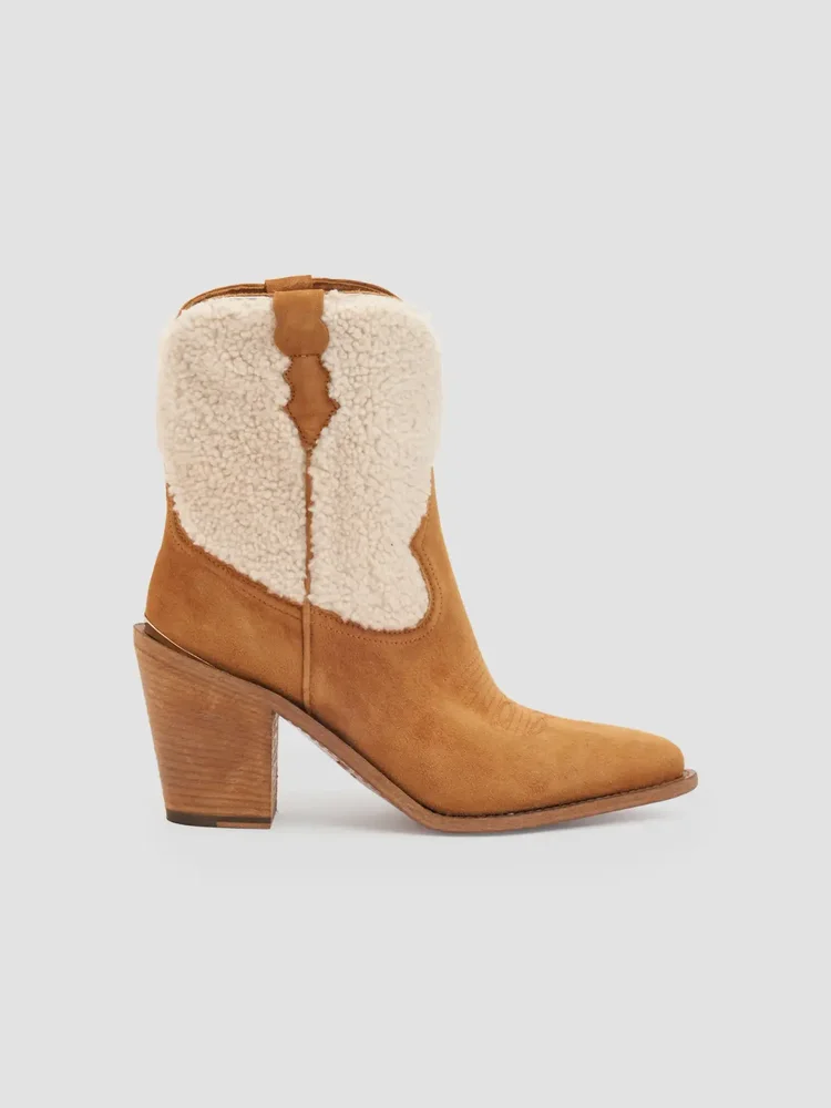Donna 90MM Shearling & Suede Ankle Boots