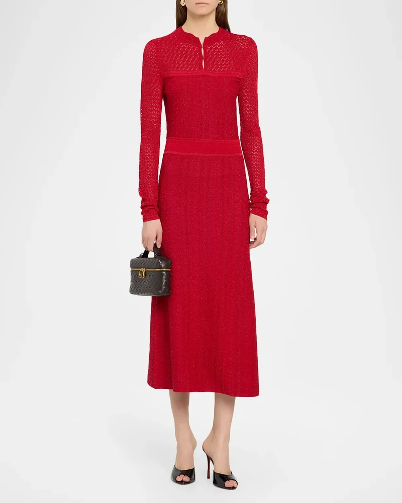 The Remi Shimmer Pointelle-Knit Midi Dress