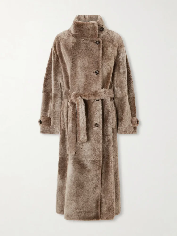 Belted shearling coat