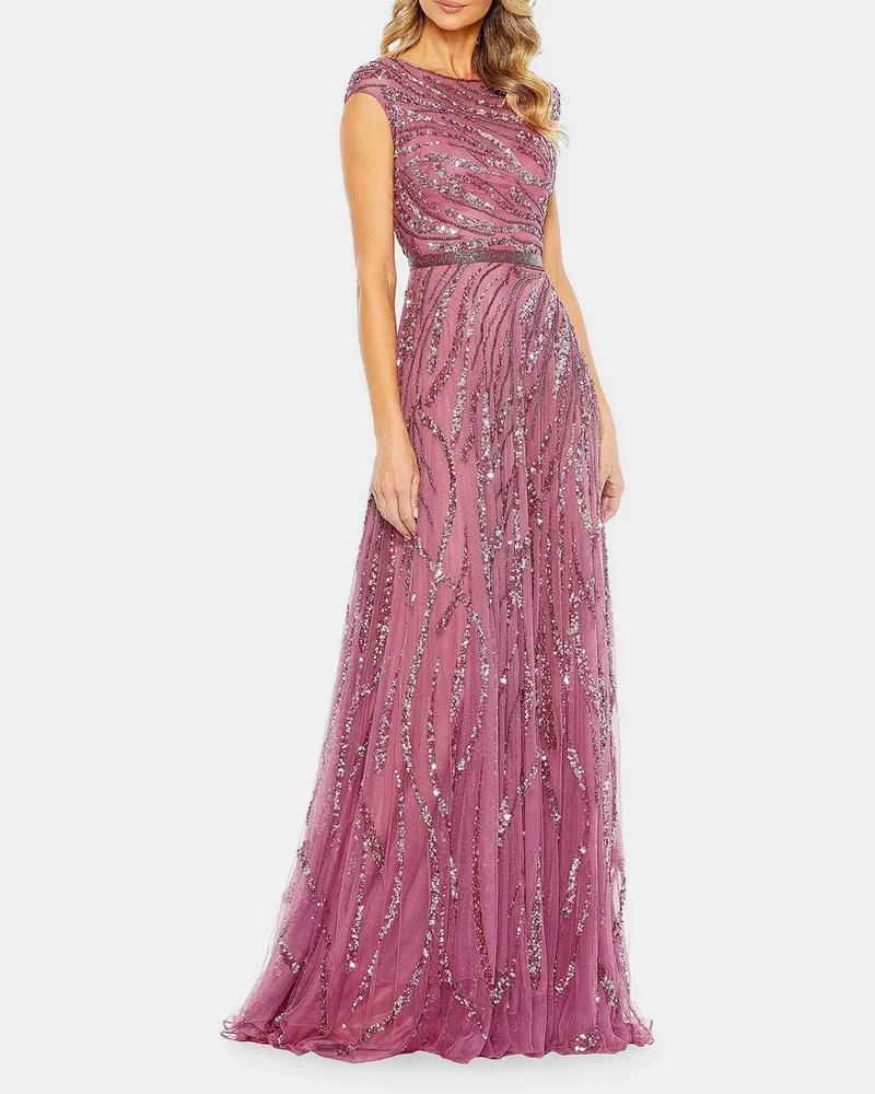 Illusion Sequin-Embellished A-Line Gown