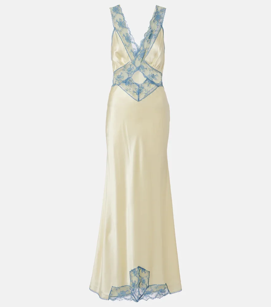 Lace-trimmed silk maxi dress