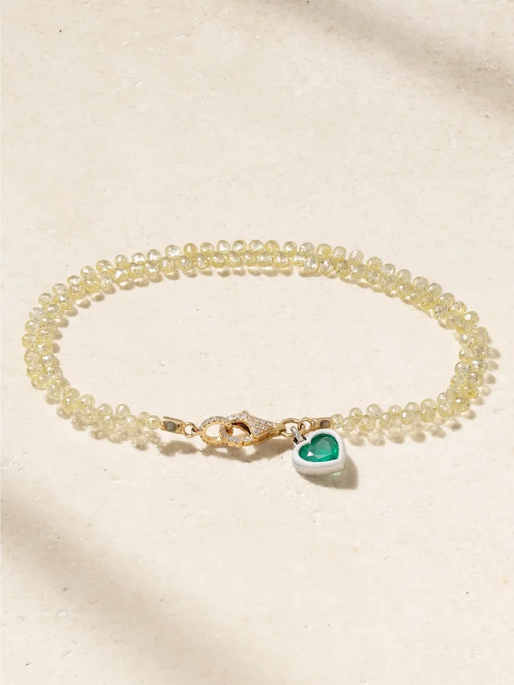 18-karat yellow and white gold, diamond and emerald bracelet