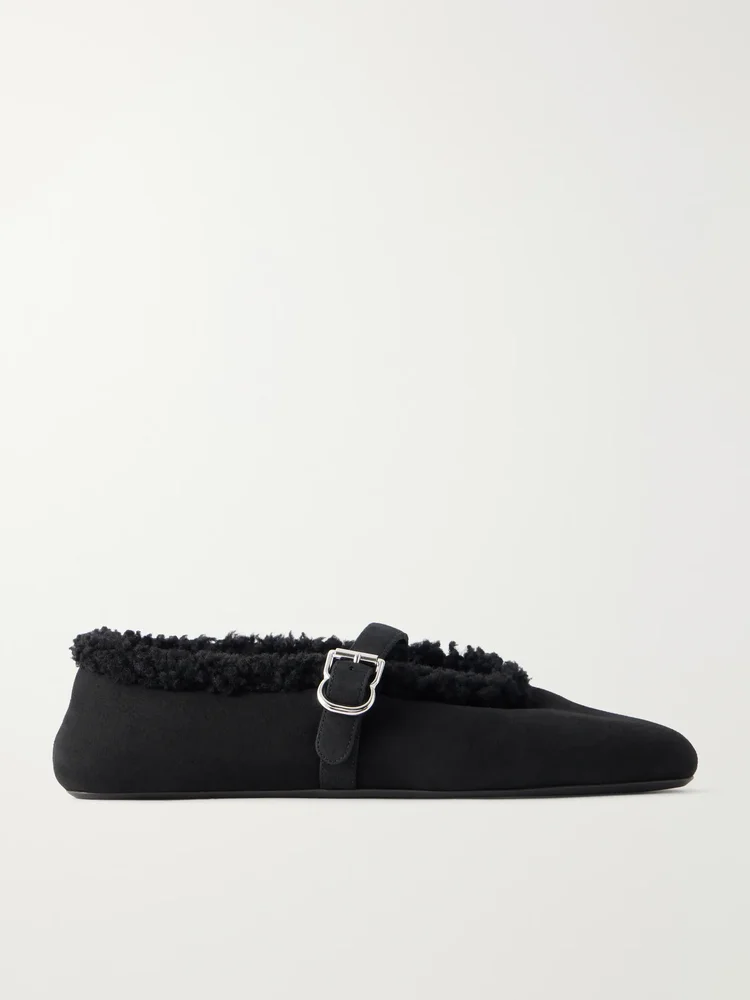 La Ballerine shearling-trimmed suede ballet flats