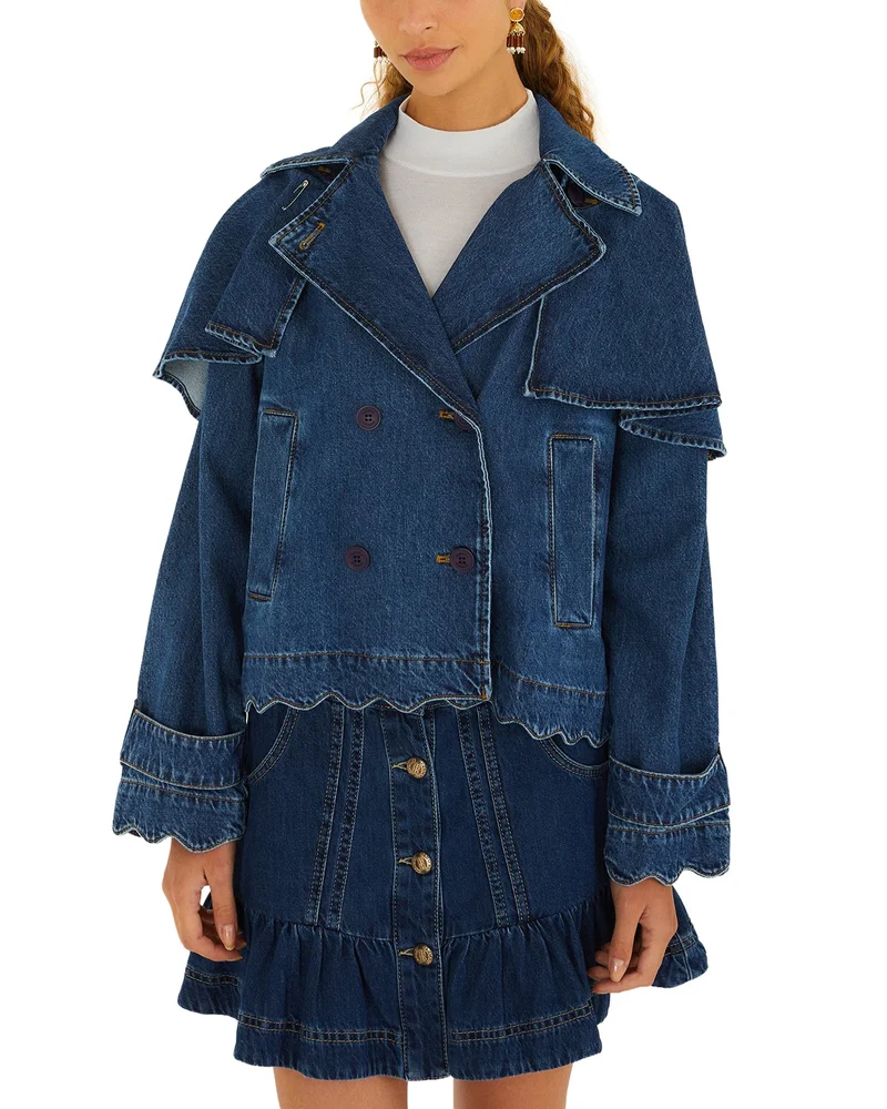 Denim Cropped Trench Jacket