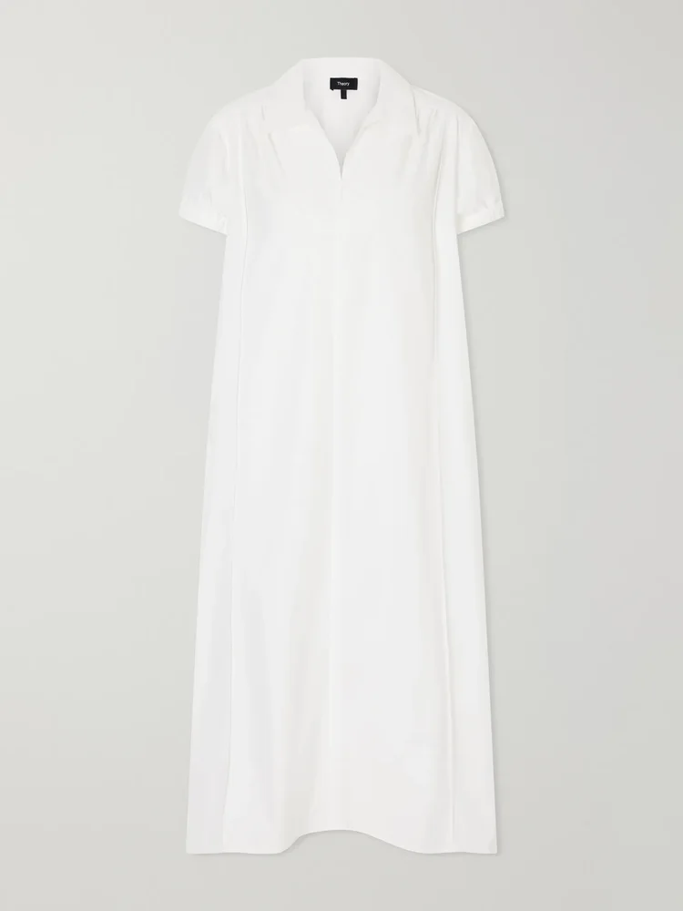 Gathered cotton-blend poplin midi dress