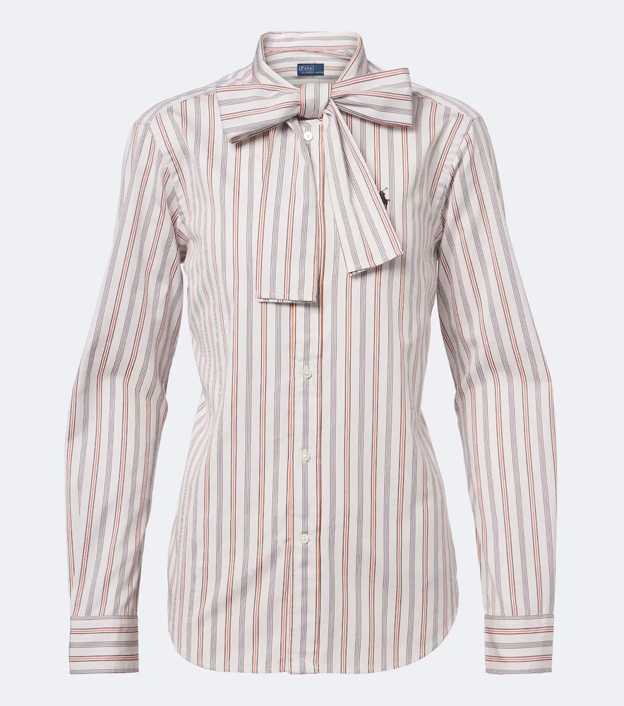 Bow-detail striped cotton poplin shirt