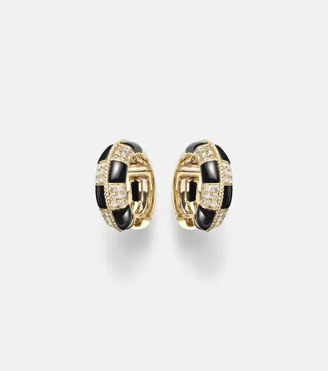 Mini 9kt gold earrings with diamonds and onyx
