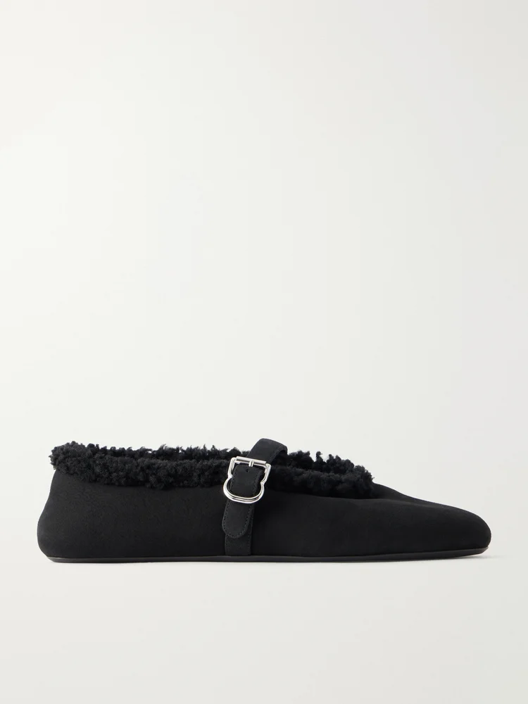 La Ballerine shearling-trimmed suede ballet flats