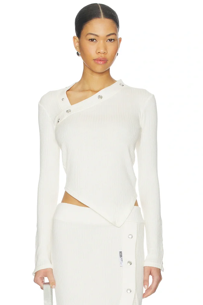 Ribbed Snap Long Sleeve Top