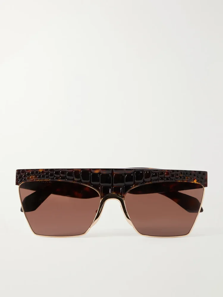 D-frame croc-effect tortoiseshell recycled-acetate and gold-tone metal sunglasses