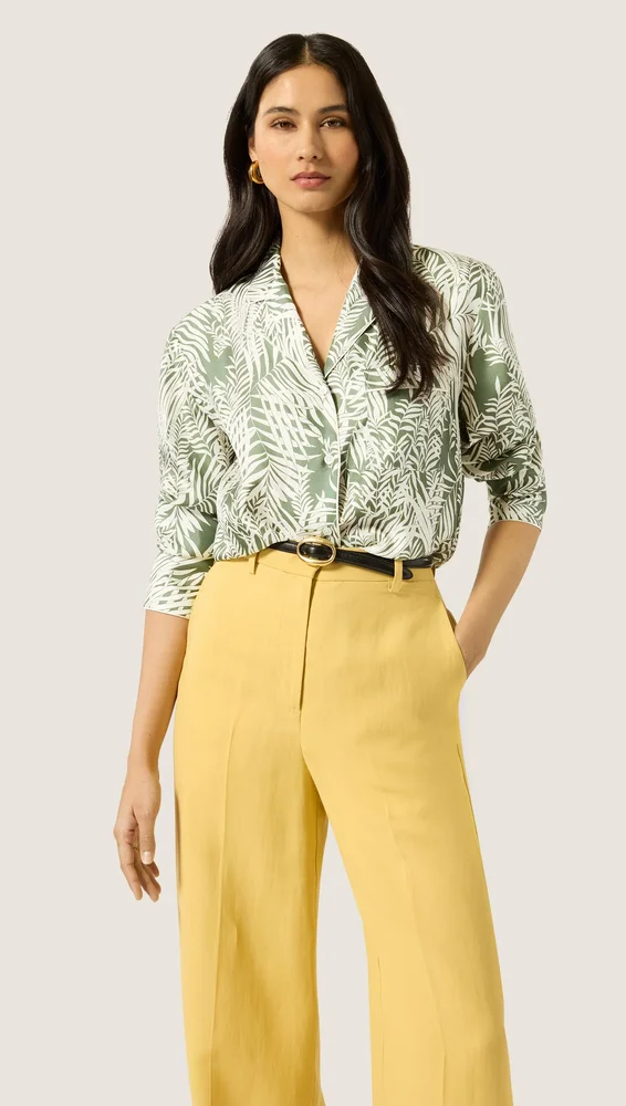 Pajama Blouse in Silk Twill | White Fern