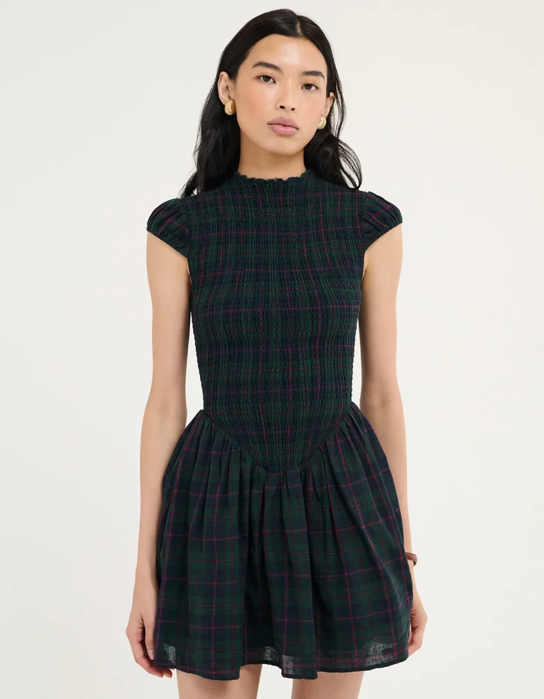 Barclay Mini Dress, Mulberry Tartan