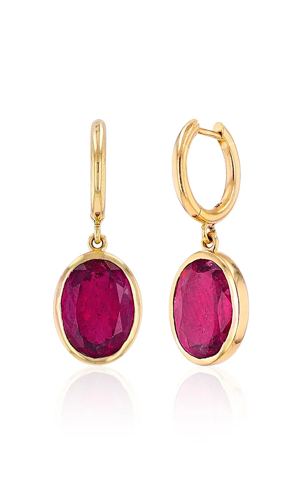 14K Yellow Gold Pink Tourmaline Bezeled Drop Earrings