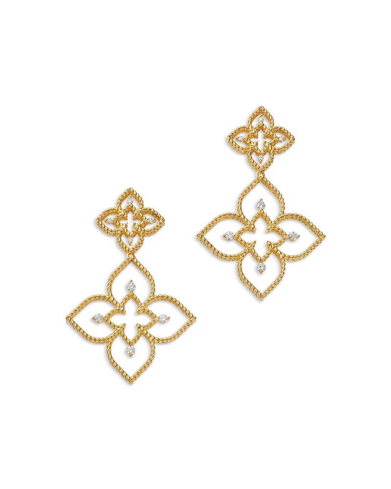 18K White & Yellow Gold Diamond Flower Drop Earrings, 0.22 tcw