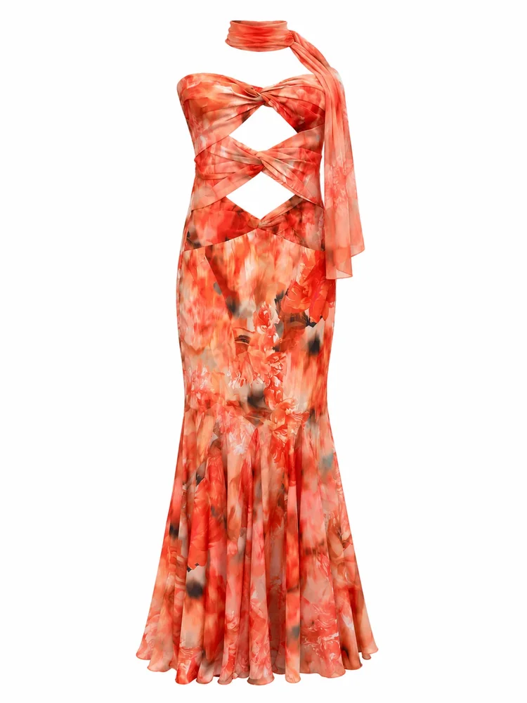 Melrose Satin Chiffon Maxi Dress