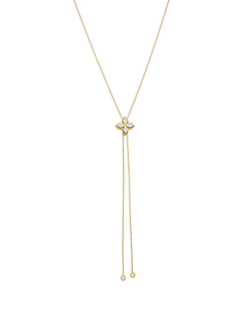 18K White & Yellow Gold Princess Diamond Flower Lariat Necklace, 0.25 tcw